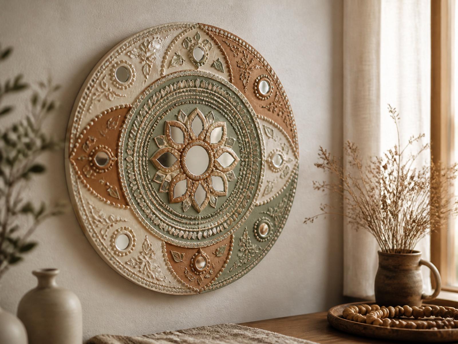 Handcrafted Lippan mirror art panel